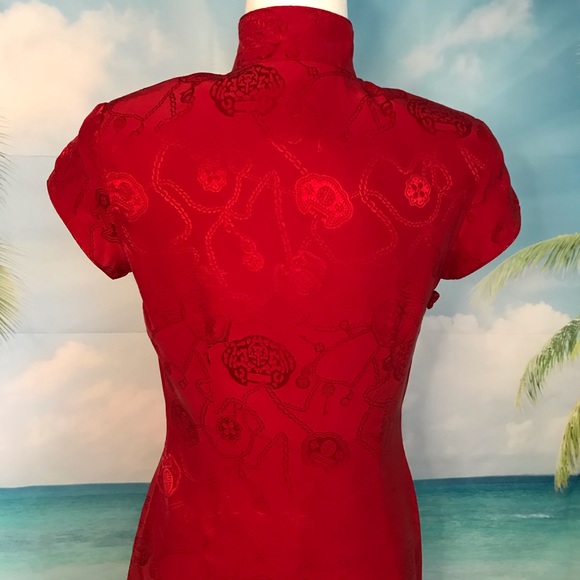 Authentics Chinese Silk Dress Red Beautiful US 8 - Picture 3 of 16